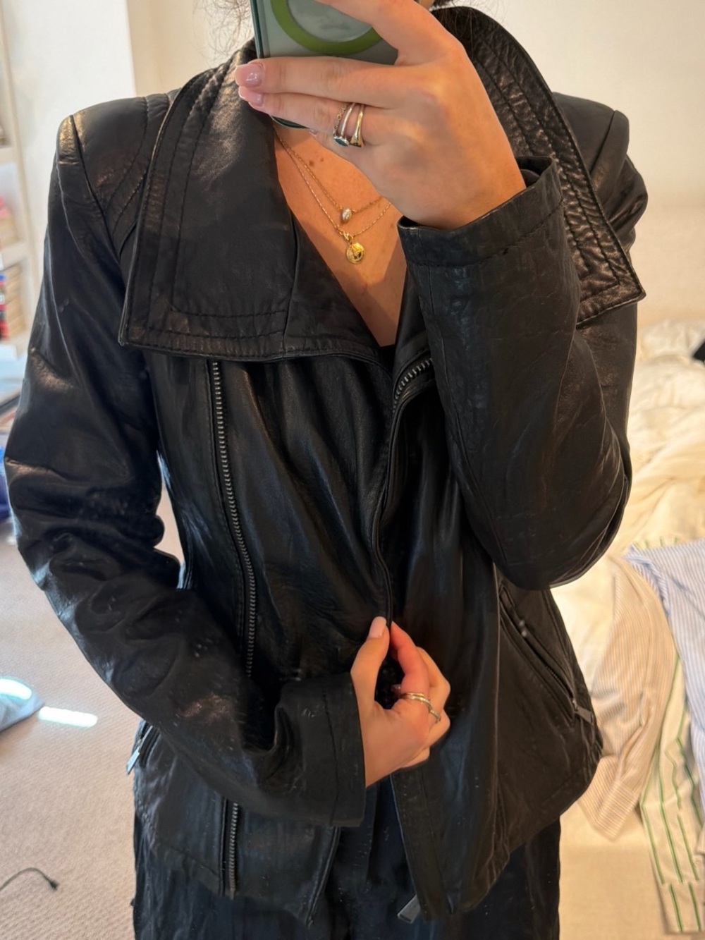 Michael Kors Black Leather Asymmetrical Zip Jacket
